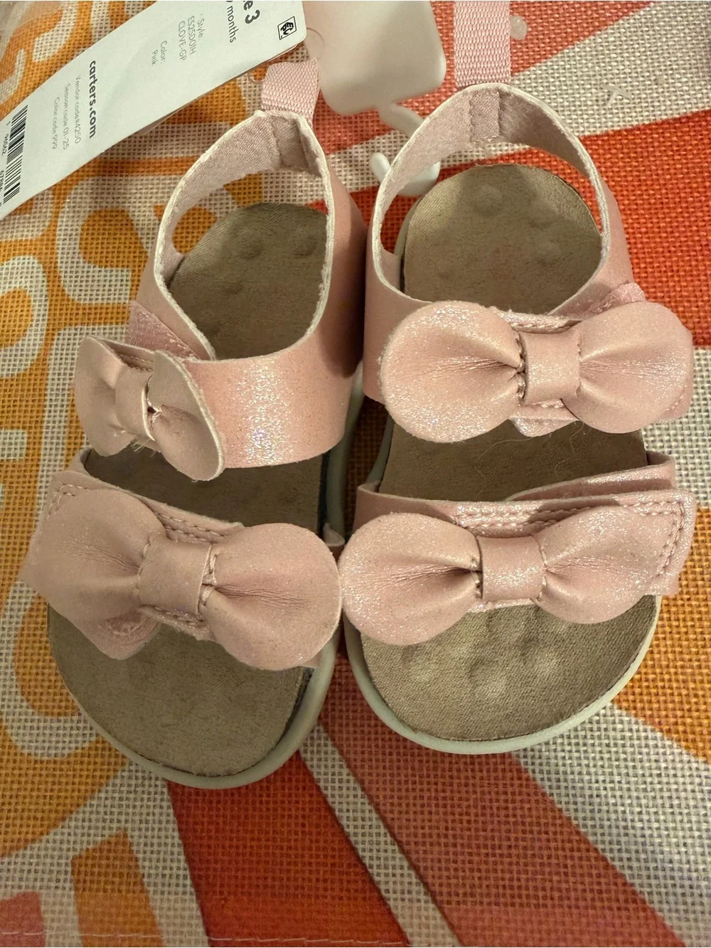 Carter's Shimmery Light Pink Bow Strap Sandals